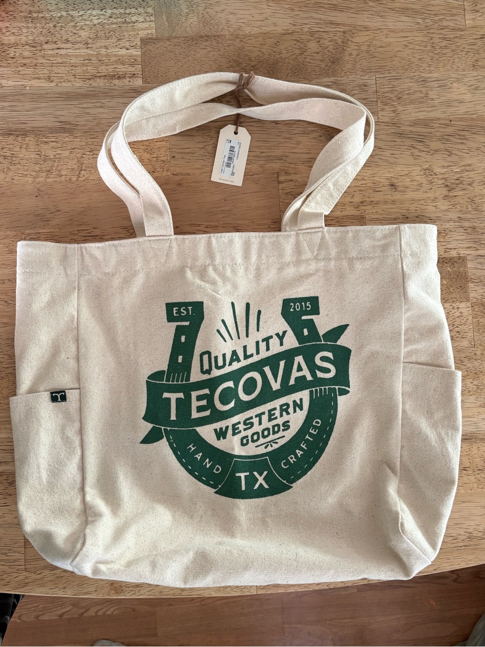 Tecovas Cream Canvas Tote with Green Logo Emblem (NWT)